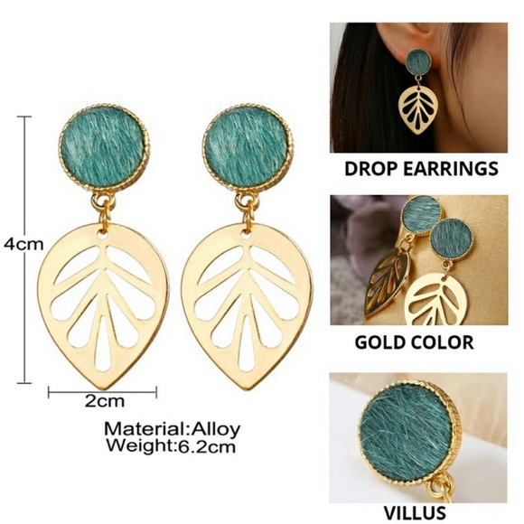 Green Leaf Drop Earrings - Picture 3 of 3